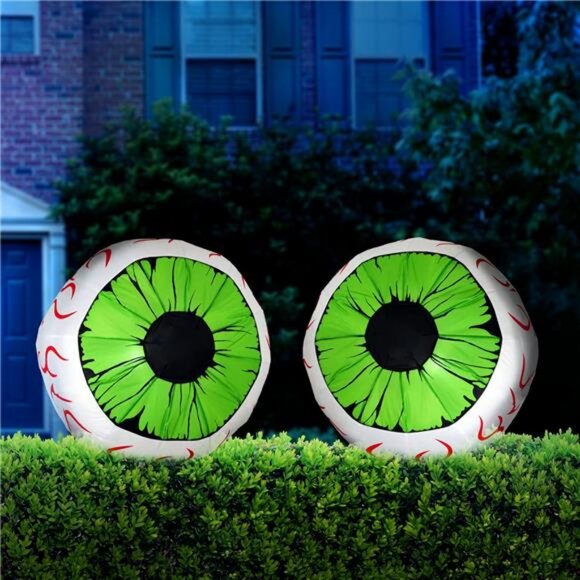 2 Pack Halloween Inflatables Decorations Halloween Blow ups Green Eyes for Yard